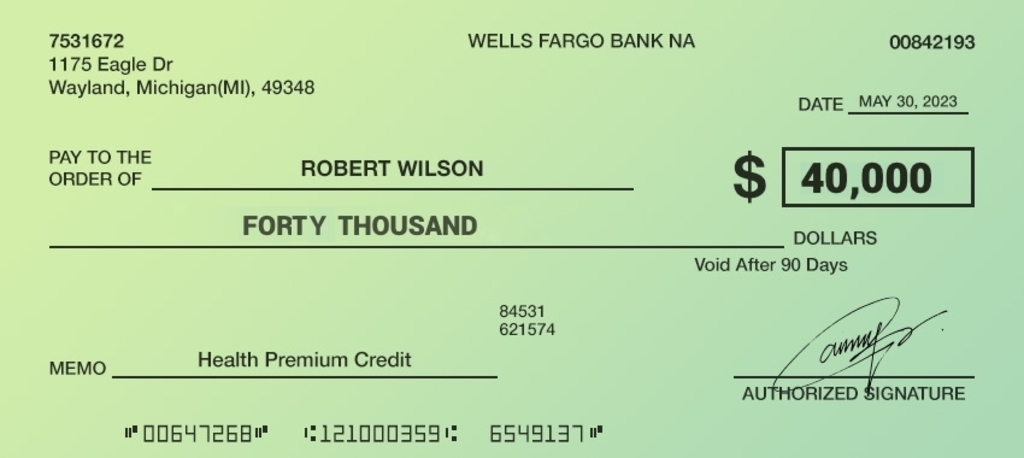 $25,000 Government Benefit Check